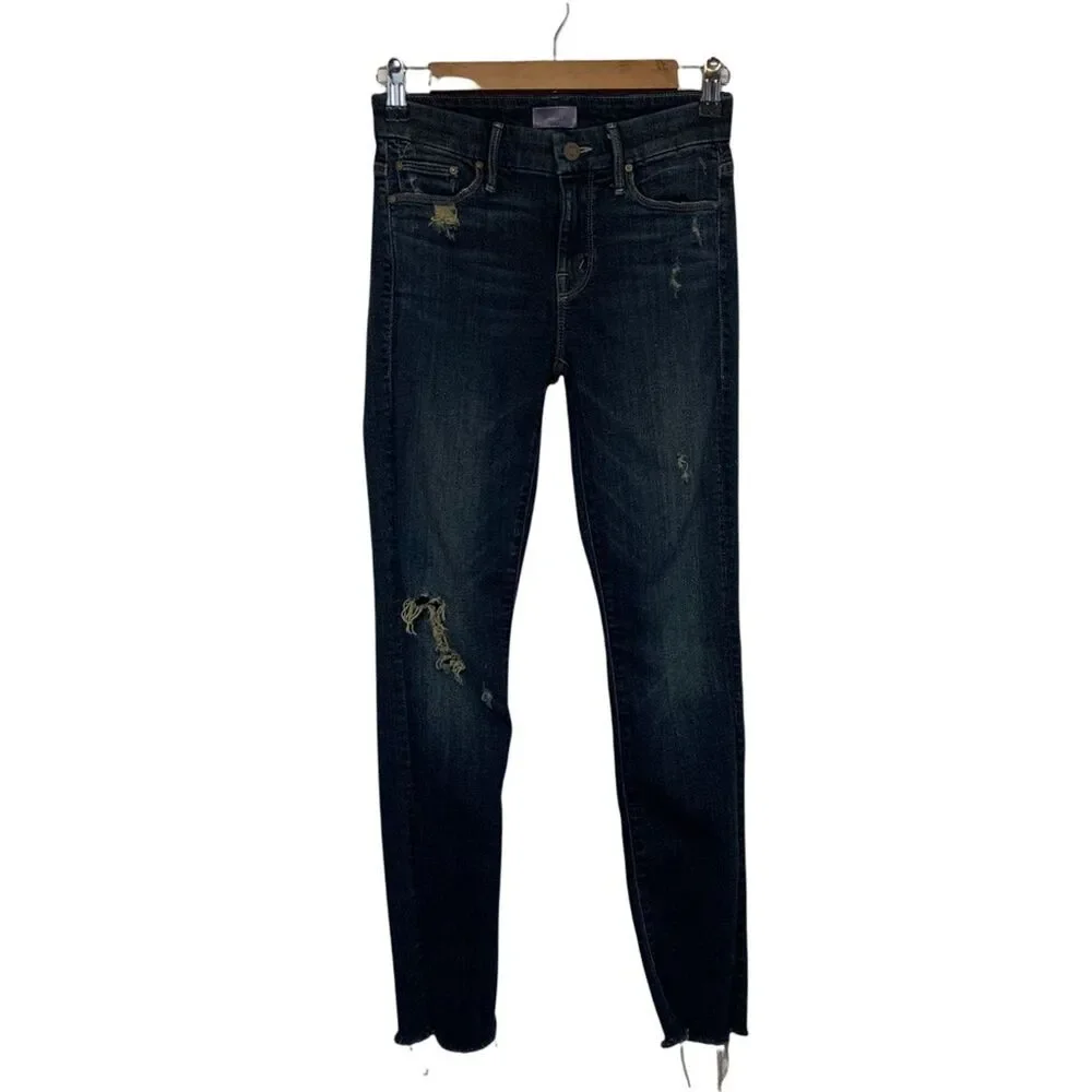 MOTHER Denim Looker Ankle Fray Jeans in Jaded & Torn Size Woman's 24